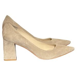 Marc Fisher Zala Block Heel Pointy Toe Pump Natural Suede Sz 8.5